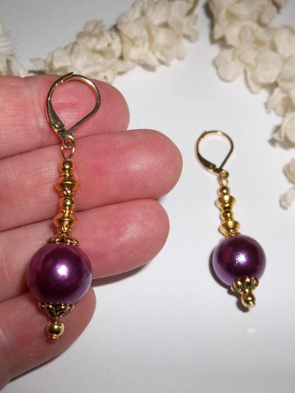 Gold and Purple Faux Freshwater Pearl Earring Set, Pearl, Earring, Purple D909
